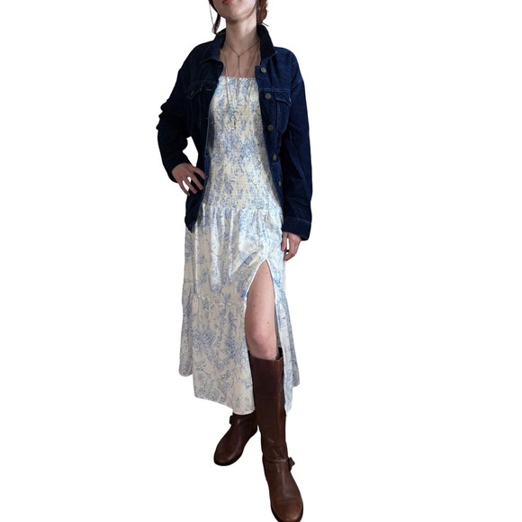 She + Sky Dresses & Skirts - Blue Toile Smocked Maxi Dress Size S Prarie Cottagecore Soft Girl Wedding Guest